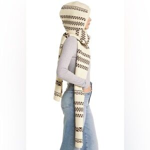 RAG AND BONE BROOKE HOODED SCARF WOOL IVORY BLACK OS NWT